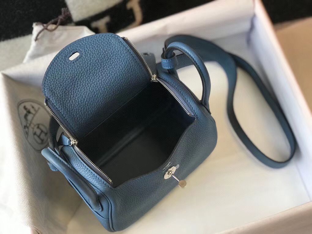 HM Mini Lindy 20cm Blue Agate Clemence Leather