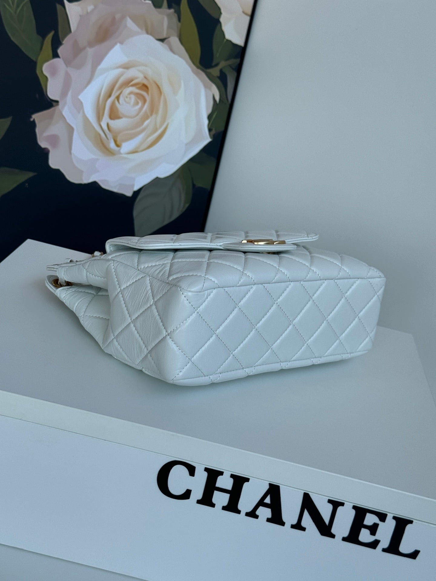CC 23C Small Hobo Bag 21.5 Light Cloud Blue Lambskin Gold Hardware