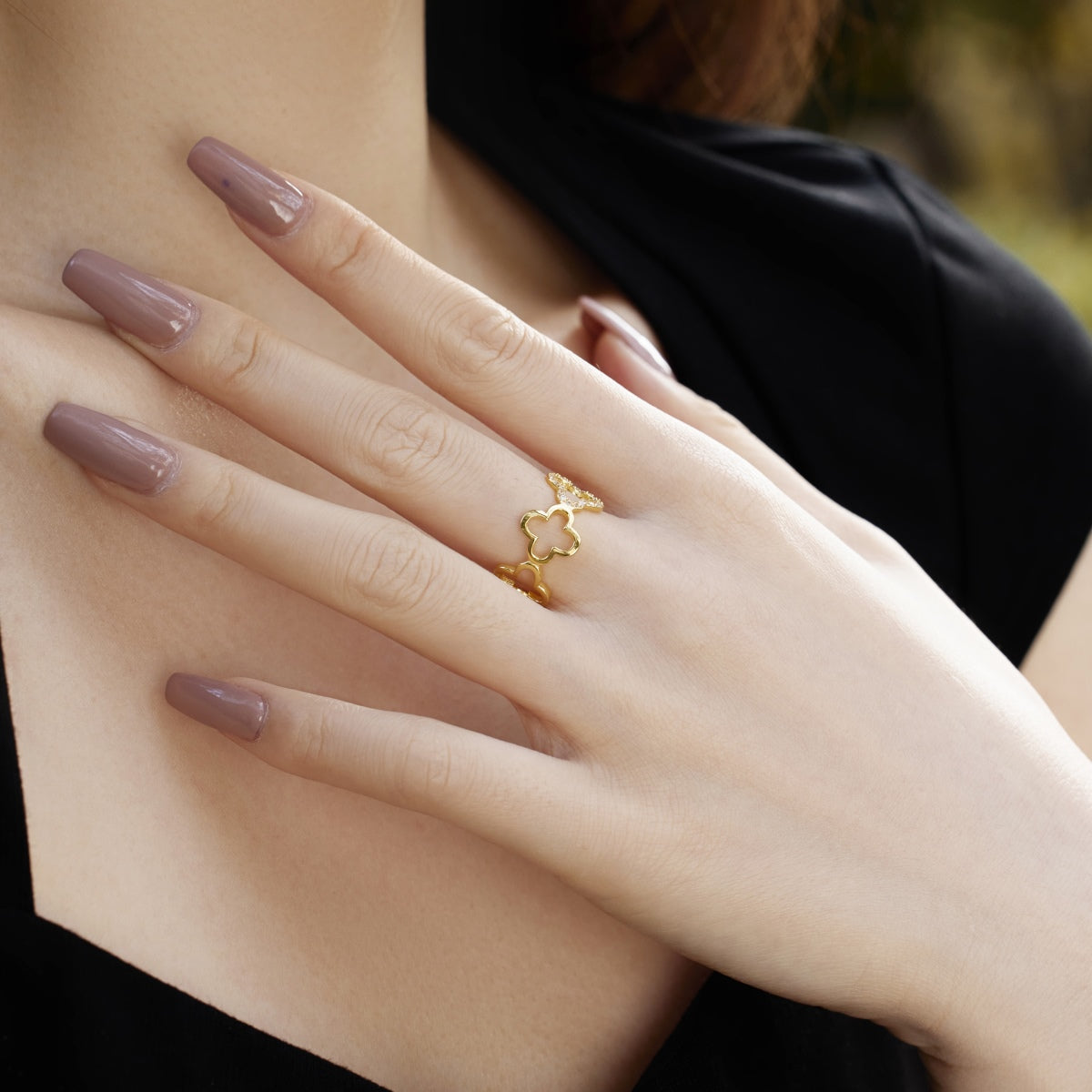 [HOT]Hollow Design Four-Leaf Clover Flower Shape Ring