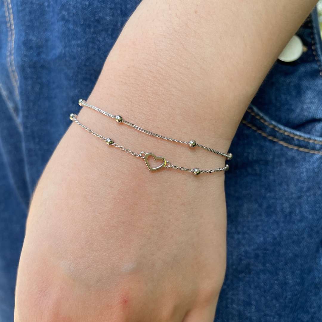 [HOT]Dainty Double Layer Love Heart Bracelet