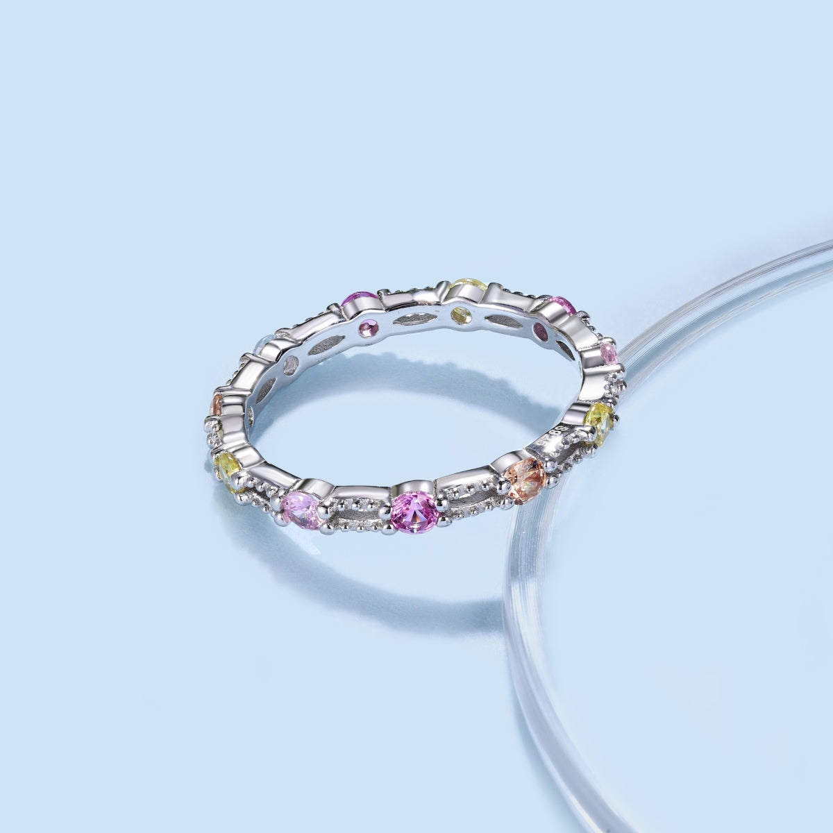 [HOT]Sparkling Colorful Round Cut Tennis Ring