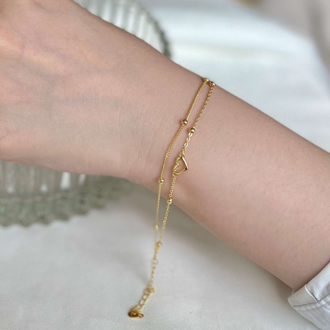 [HOT]Dainty Double Layer Love Heart Bracelet