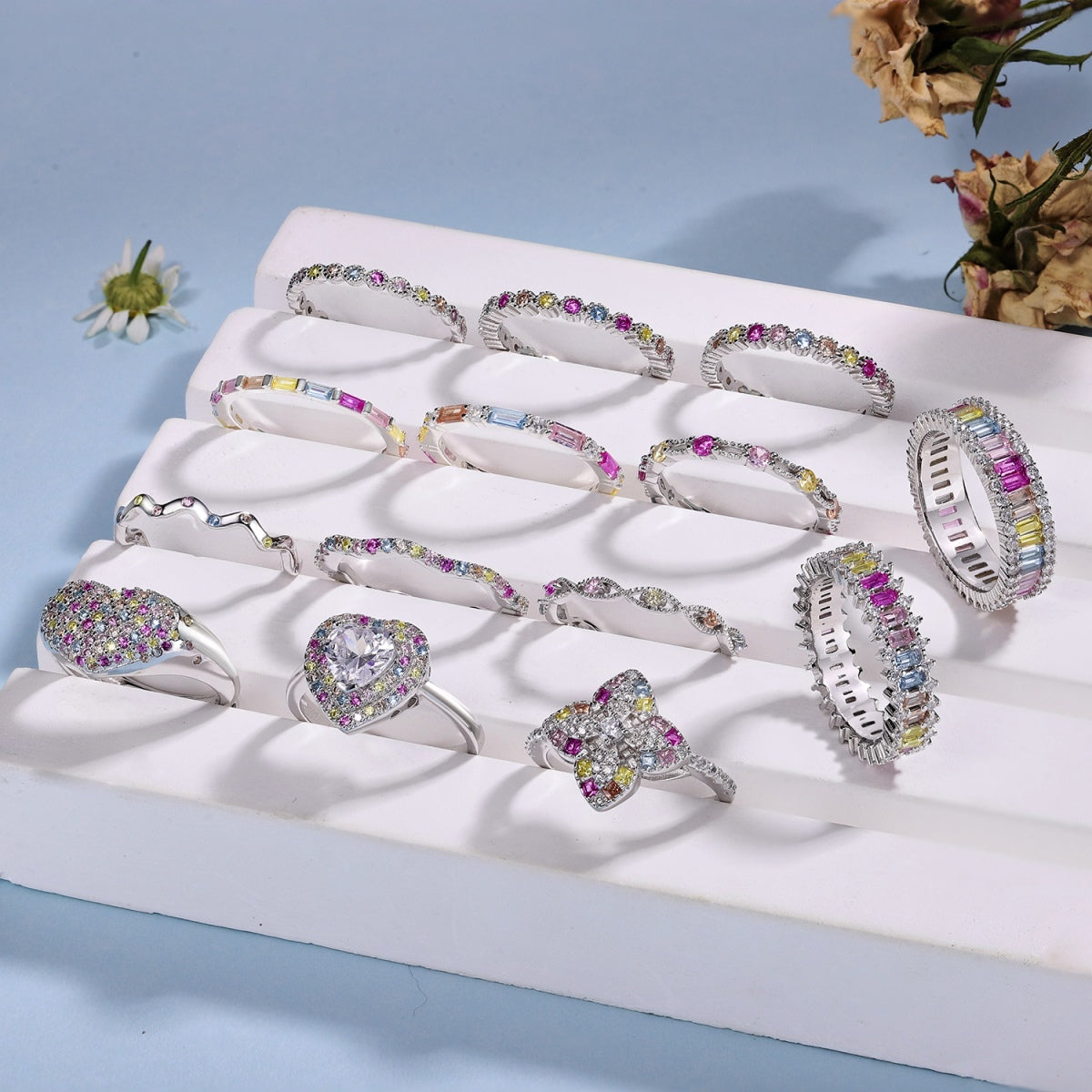 [HOT] Bague de banquet luxueuse en forme de fleur colorée