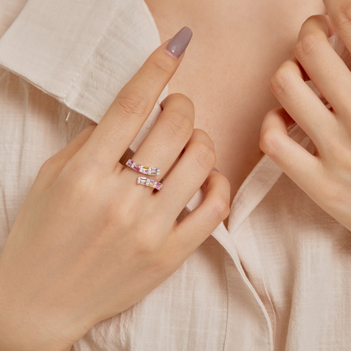 [HOT]Charming Colorful Radiant Cut Adjustable Daily Ring