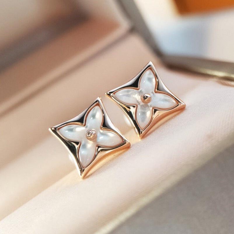 BOUCLES D'OREILLES DIANA STAR MOP EN OR ROSE
