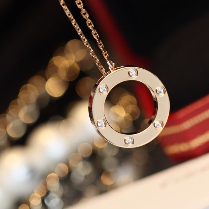DIANA LOVE NECKLACE 16MM 6 DIAMONDS PINK GOLD