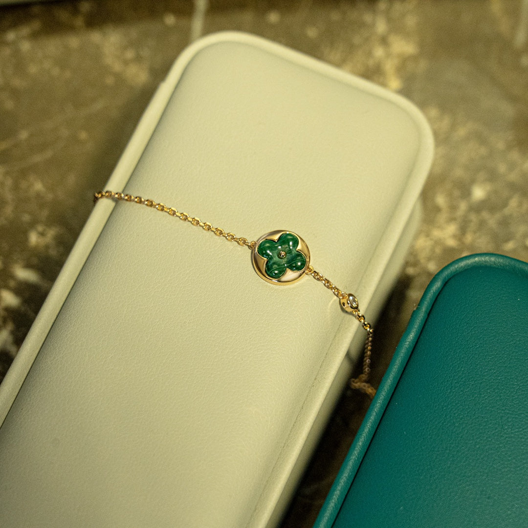DIANA SUN MALACHITE 1 DIAMOND PINK GOLD BRACELET