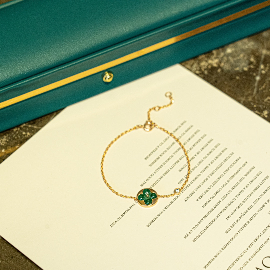 DIANA SUN MALACHITE 1 DIAMOND PINK GOLD BRACELET