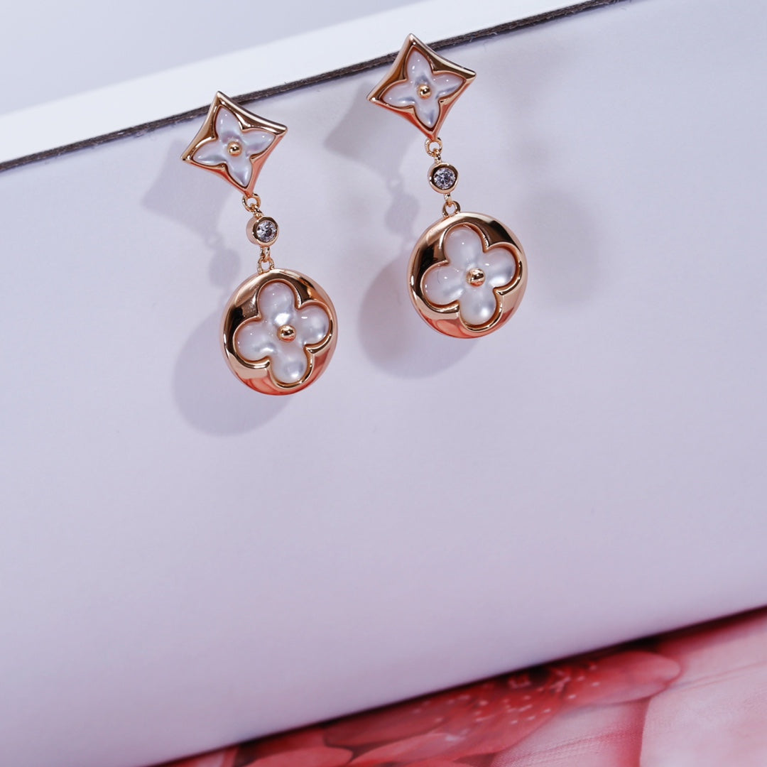 DIANA STAR AND SUN PINK GOLD MOP DROP EARRINGS