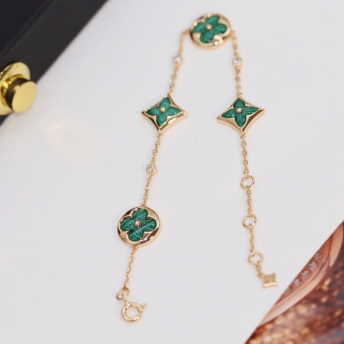DIANA STAR AND SUN 4 MOTIF PINK GOLD MALACHITE BRACELET