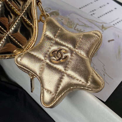 FLAP BAG MINI RECTANGE 20CM GOLD METALIC CALFSKIN