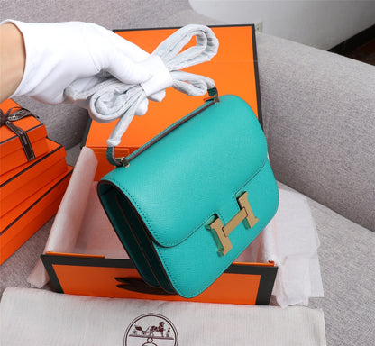HM CONSTANCE BAG 19 TURQUOISE EPSOM GOLD HARDWARE