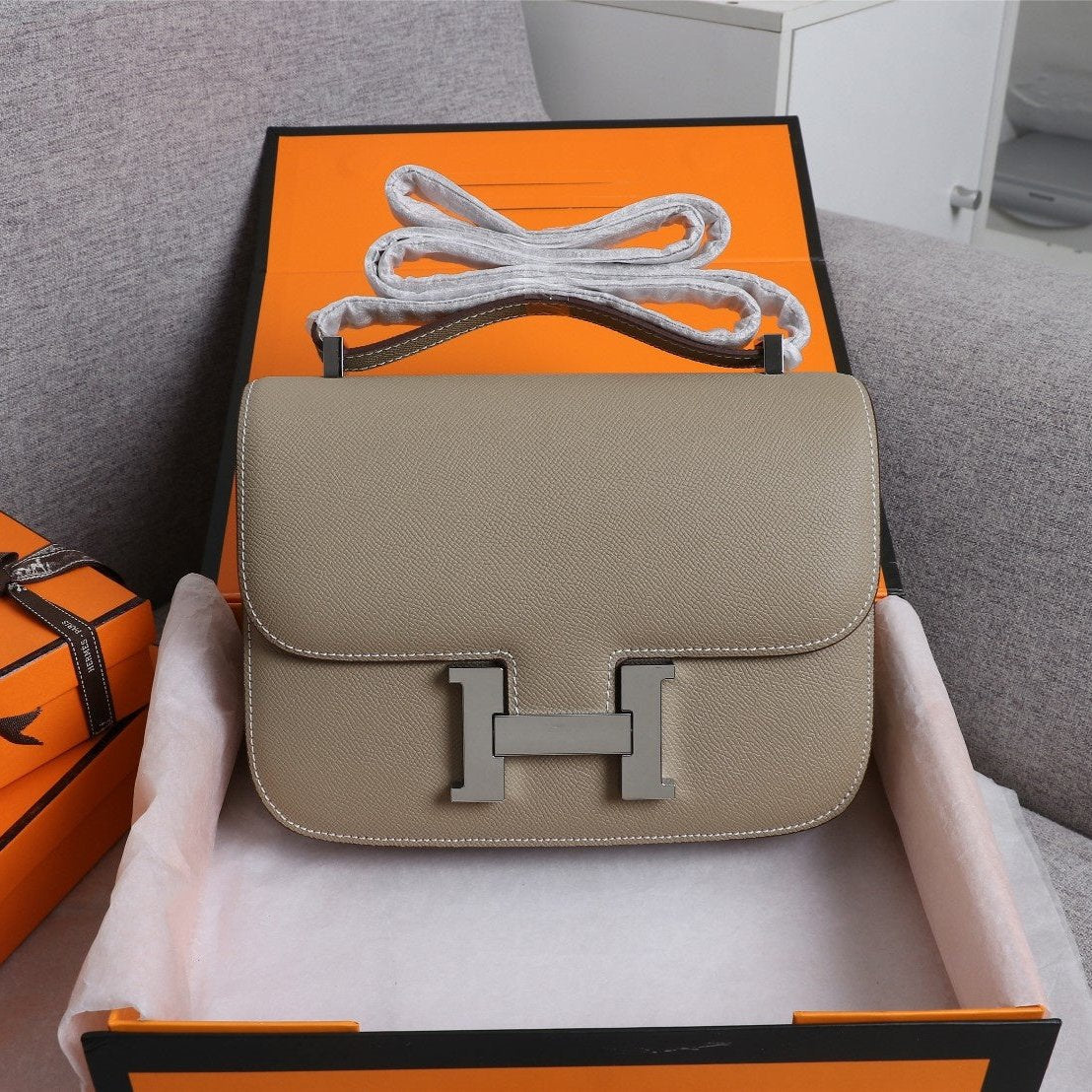 HM CONSTANCE BAGS 19 KHAKI EPSOM SILVER HARDWARE