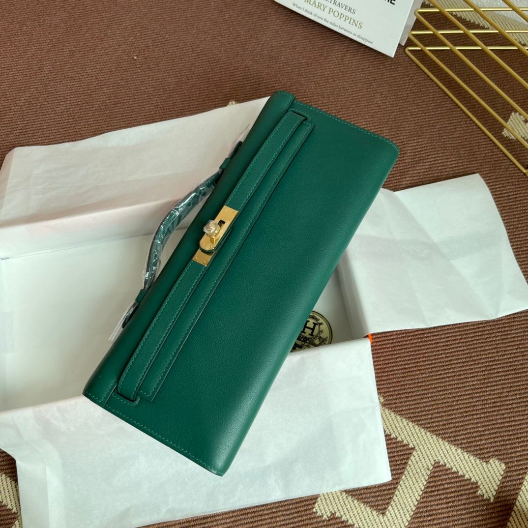 HM Kelly Cut 31cm Dark Green Swift Leather Ghw