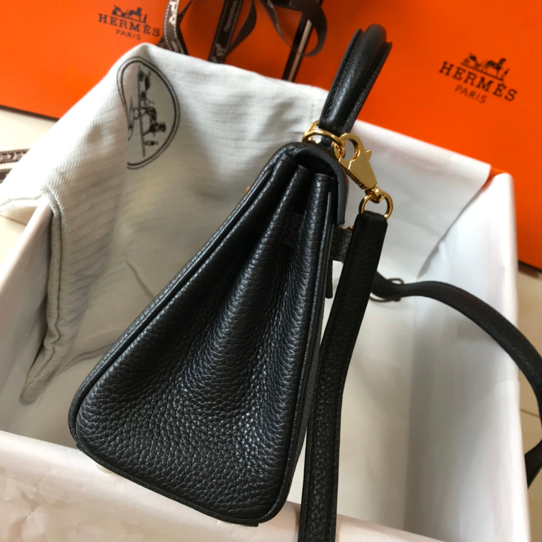 HM Mini Kelly 20cm Black Togo Leather Gold Hardware