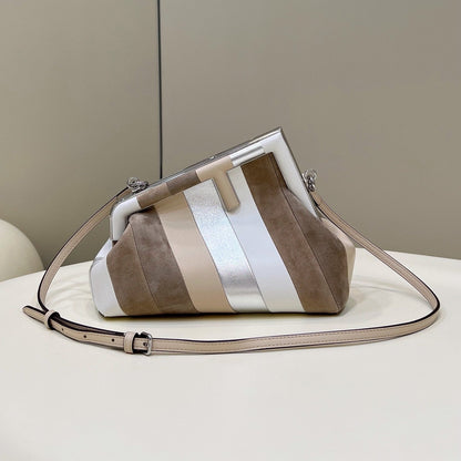 FENDI FIRST SMALL 26 IN COLORFUL SUEDE AND CALFSKIN WITH SILVER HARDWARE