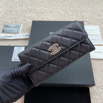 CC Classic Long Wallet 19cm Black Grained Calfskin