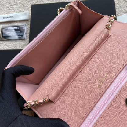 CC Classic Woc 20cm Pink Grained Calfskin Diamond Gold Hardware