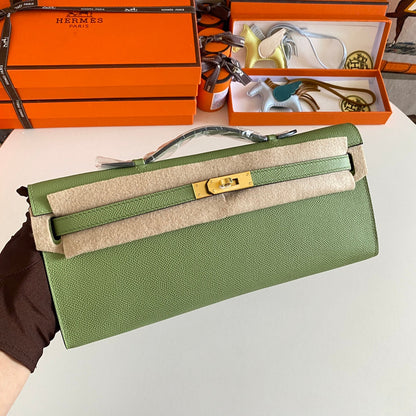 HM Kelly Cut 31 Olive Green Epsom Leather Gold Hardware 229045