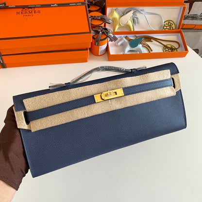 HM Kelly Cut 31 Night Blue Epsom Leather Gold Hardware 229049