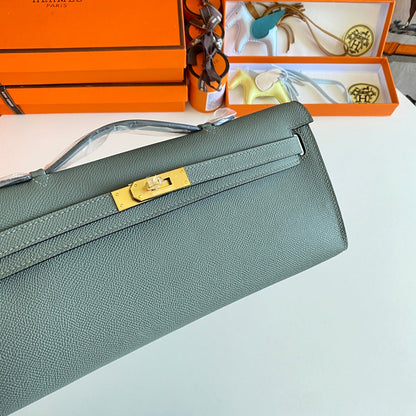 HM Kelly Cut 31 Ash Grey Epsom Leather Gold Hardware 229038