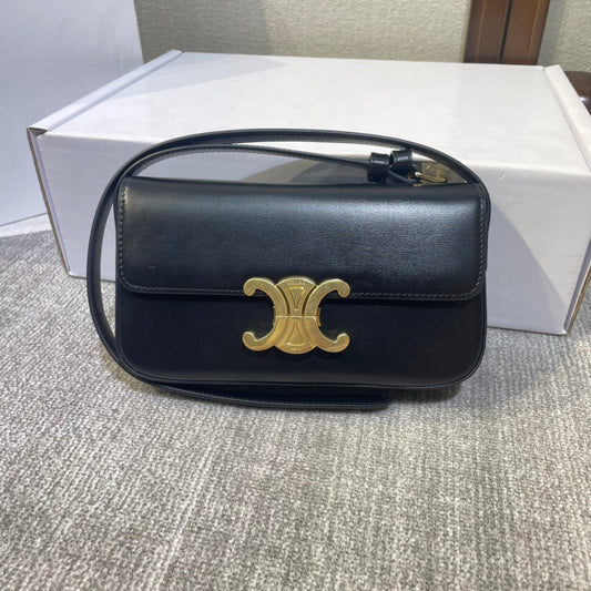 classic triomphe 20 black calfskin leather strap gold hardware