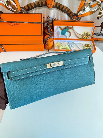 HM Kelly Cut 31 Teal Blue Epsom Leather Silver Hardware 229063