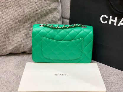flap bag mini 20cm dark green caviar silver hardware