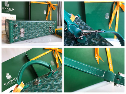 GRAND H?TEL TRUNK BAG 24 IN GREEN GOYARDINE CANVAS AND CALFSKIN