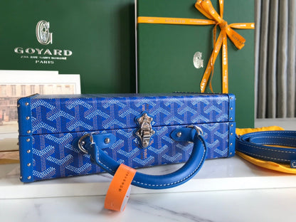 GRAND H?TEL TRUNK BAG 24 IN BLUE GOYARDINE CANVAS AND CALFSKIN