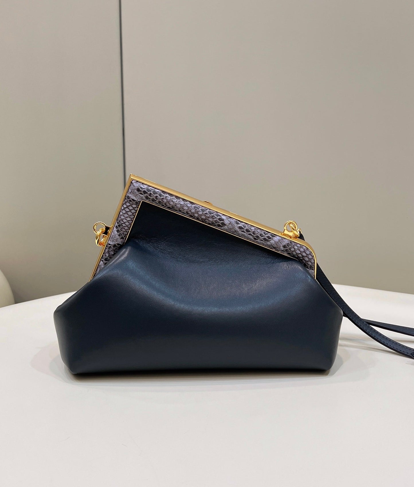 FENDI FIRST SMALL 26 BLACK LEATHER BAG WITH EXOTIC DETAILS