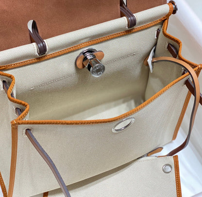 Herbag 31 Toile White Canvas Gold Cowhide Leather