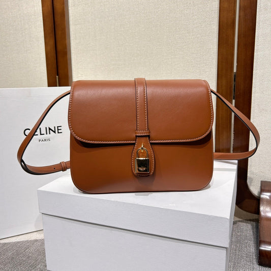 TABOU FLAP BAG 22 IN BRONZE BROWN SMOOTH CALFSKIN GOLD LOCK