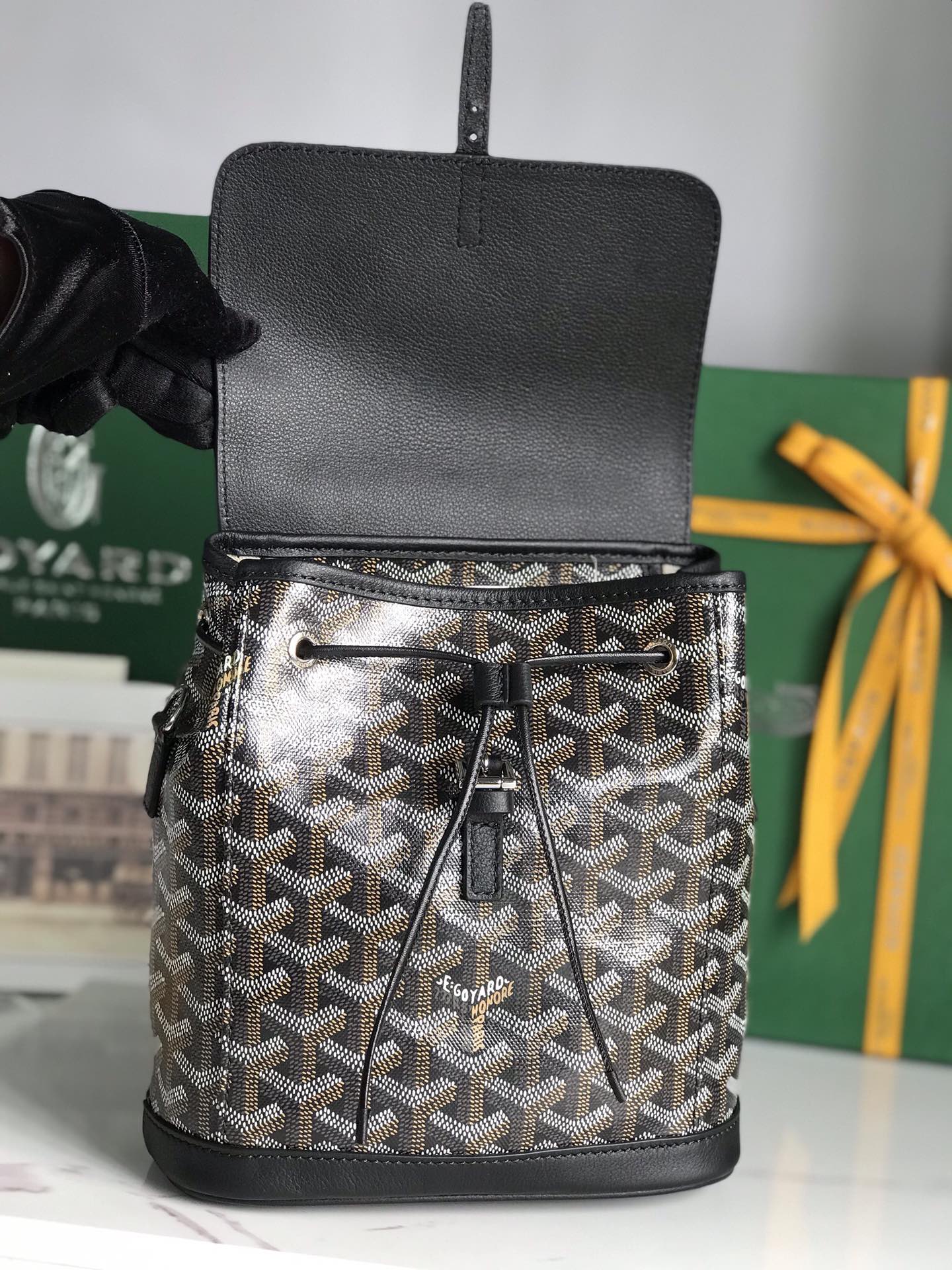 ALPIN MINI BACKPACK 21 IN BLACK LAMBSKIN AND GOYARDINE CANVAS
