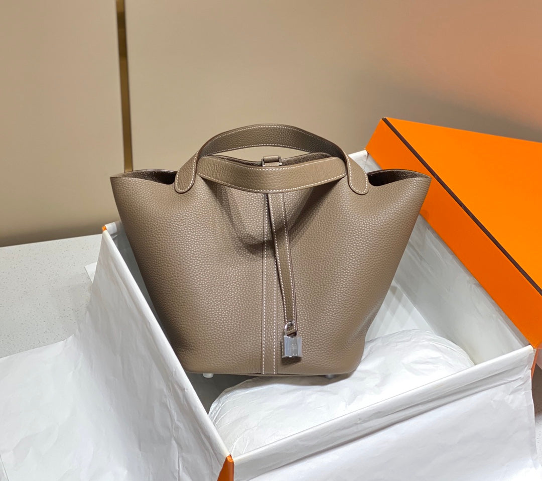 Picotin Lock Etoupe Togo Leather Silver Hardware