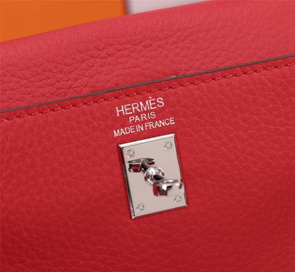 HM KELLY BAG 28 RED TOGO SILVER HARDWARE