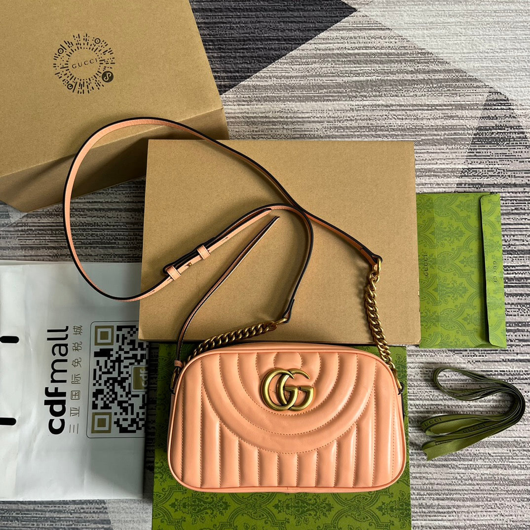 GG MARMONT SMALL 24 MATELASS¨¦ IN PEACH PINK CALFSKIN