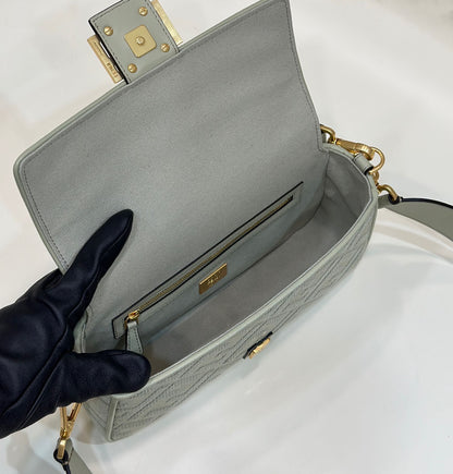 BAGUETTE WITH FF MOTIF 27 IN BITTER JACQUARD FABRIC GOLD HARDWARE