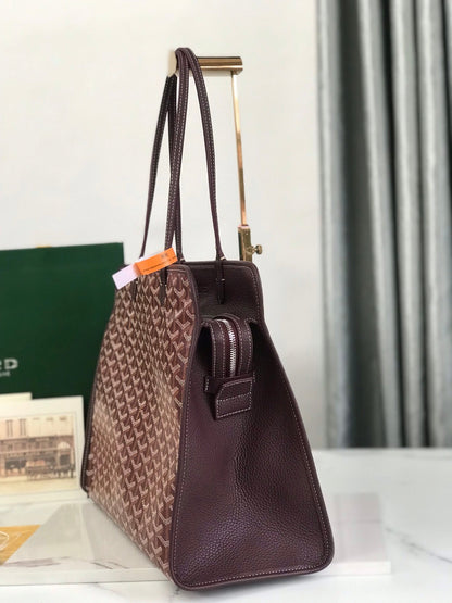 HARDY PM BAG 40 IN BROWN GOYARDINE CANVAS AND TAURILLON LEATHER TRIM