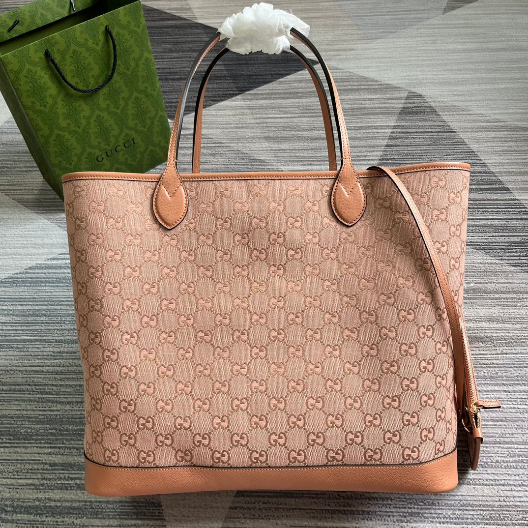 GG OPHIDIA LARGE 40 TOTE BAG IN LIGHT PINK CANVAS