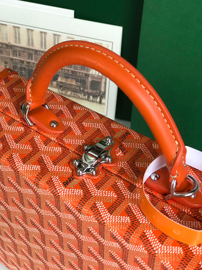 GRAND H?TEL TRUNK BAG 24 IN ORANGE GOYARDINE CANVAS AND CALFSKIN