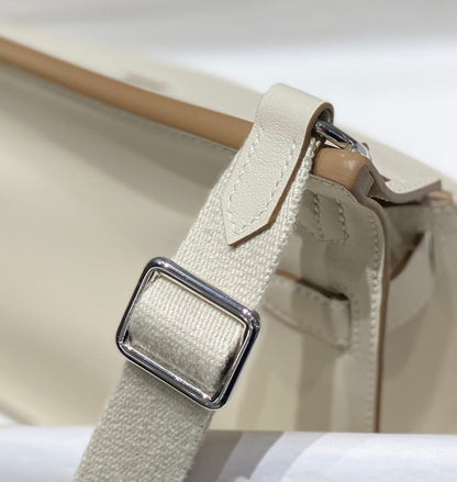 KELLY 23CM JYPSIERE WHITE LEATHER CROSSBODY BAG SHW