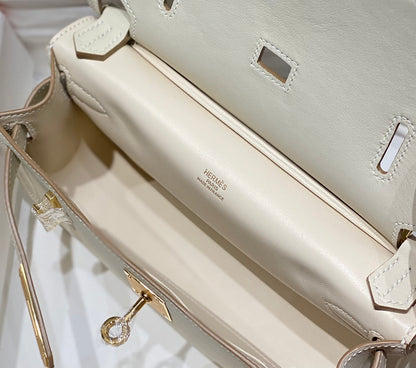 KELLY 23CM JYPSIERE WHITE LEATHER CROSSBODY BAG GHW