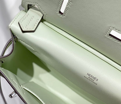 KELLY 23CM JYPSIERE LIGHT GREEN LEATHER CROSSBODY BAG SHW