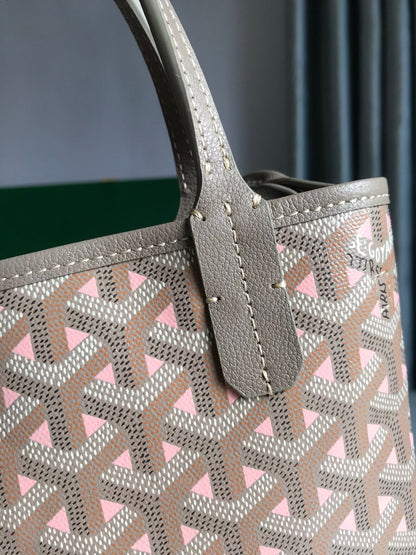 POITIERS CLAIRE-VOIE BAG 24 IN GREY MIX PINK GOYARDINE CANVAS AND CALFSKIN