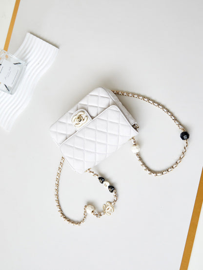 CC Classic Mini Flap Bag 16cm White Lambskin Enamel Buckles 238449