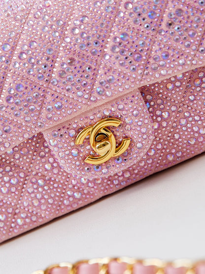24b mini flap bag  20cm pink lambskin silver purple diamond