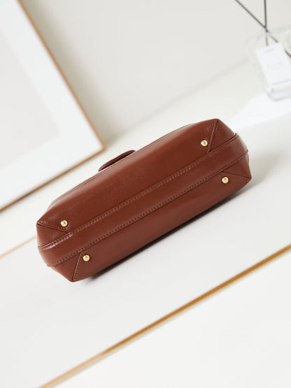 CC 24A Top Handle 23.5cm Brown Wax Leather Gold Hardware 238471