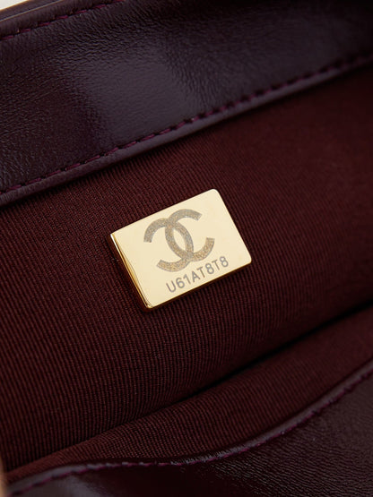 CC 24B Mini Flap Bag 20cm Burgundy Lambskin Gold Hardware