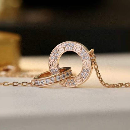 DIANA LOVE 7.6MM NECKLACE ROSE GOLD AND SILVER  FULL DIAMOND